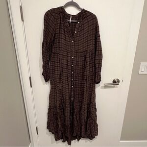 Free People Brown Plaid Maxi Dress